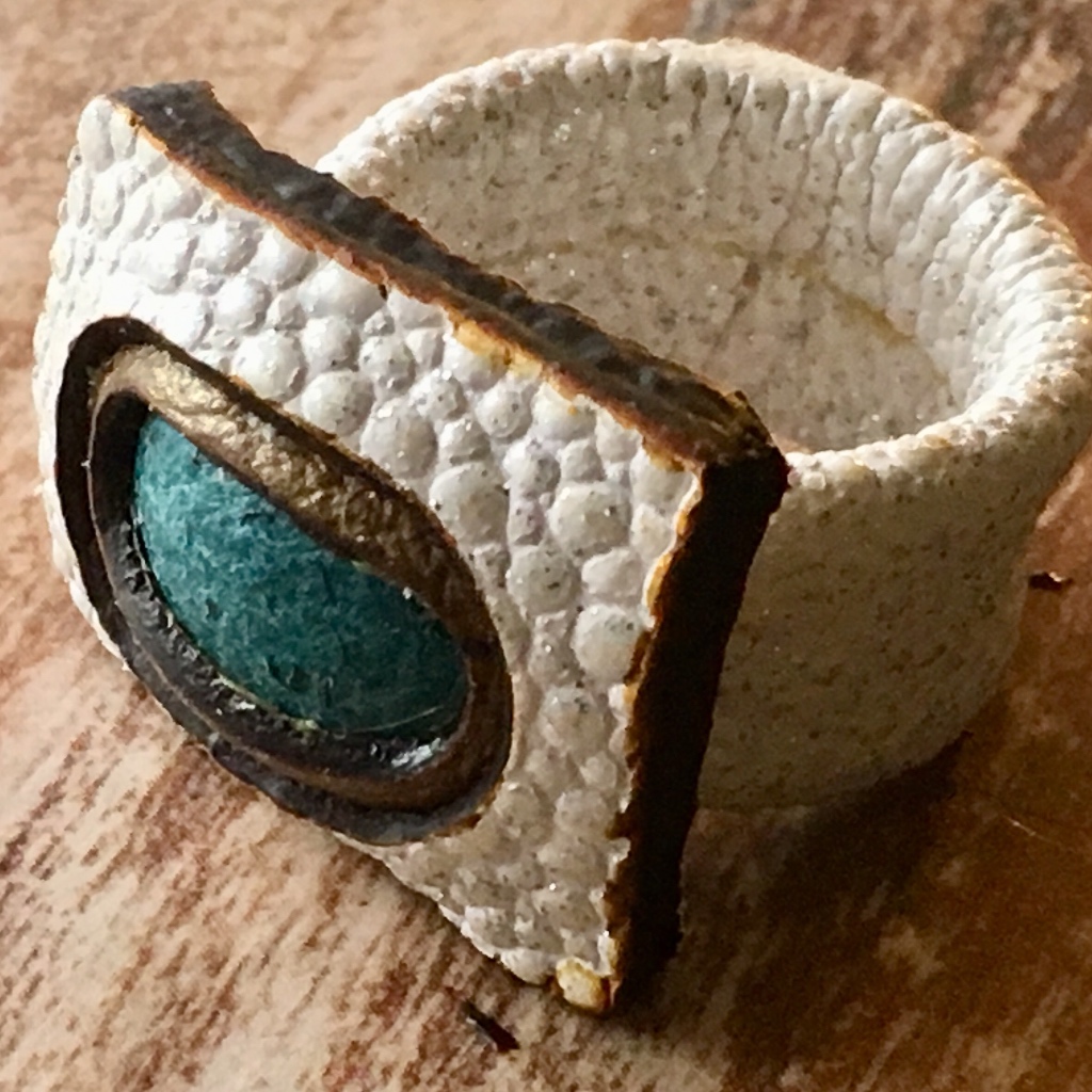 Handmade, White Textured Vegan Leather Ring